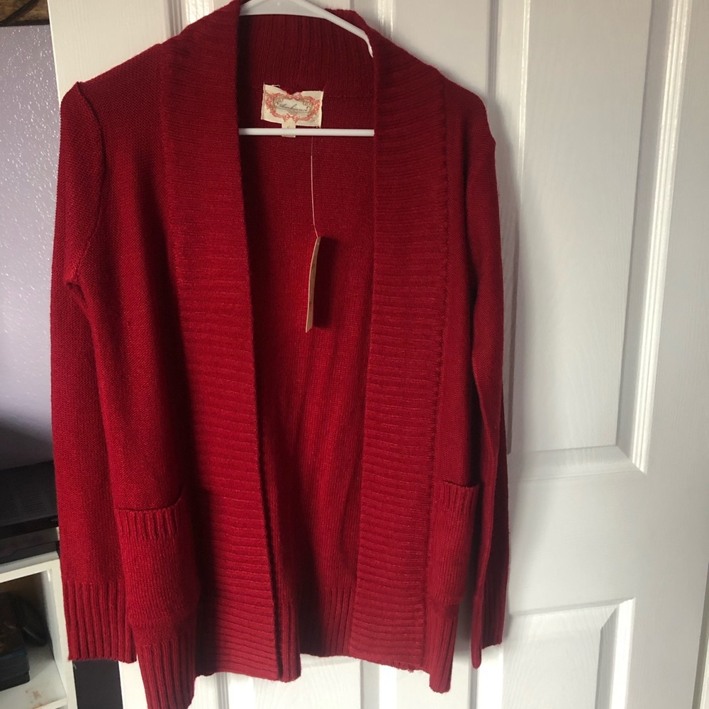 Red cardigan